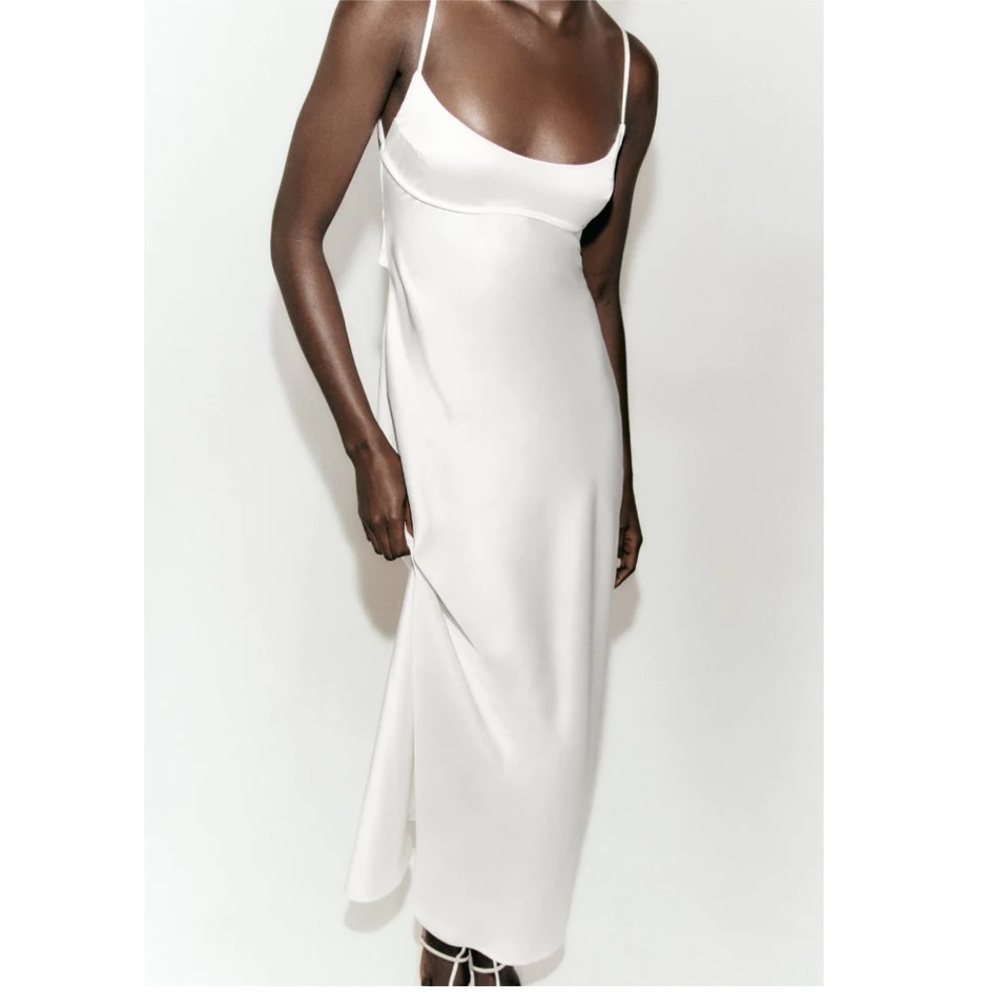 Zara Satin Effect Slip Dress White X Small